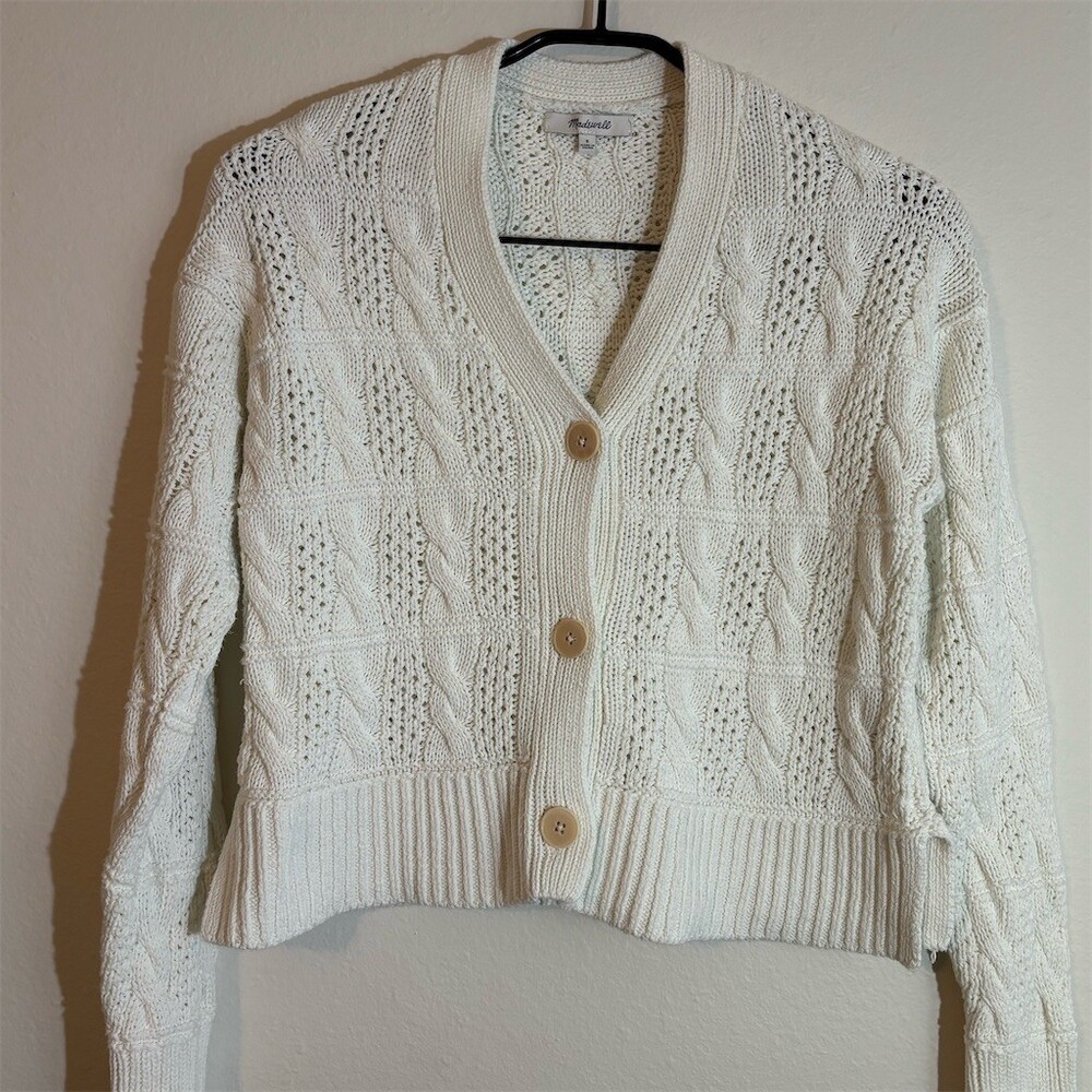 Madewell Cardigan Sweater Womens Size S Ivory Cable Knit Button Front